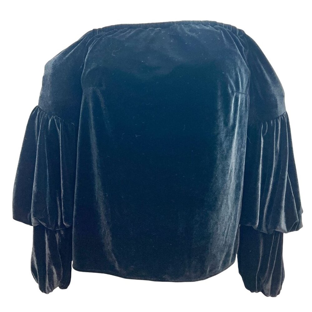 Petersyn Womens XS Black Velvet Long Balloon Sleeve Off Shoulder Top